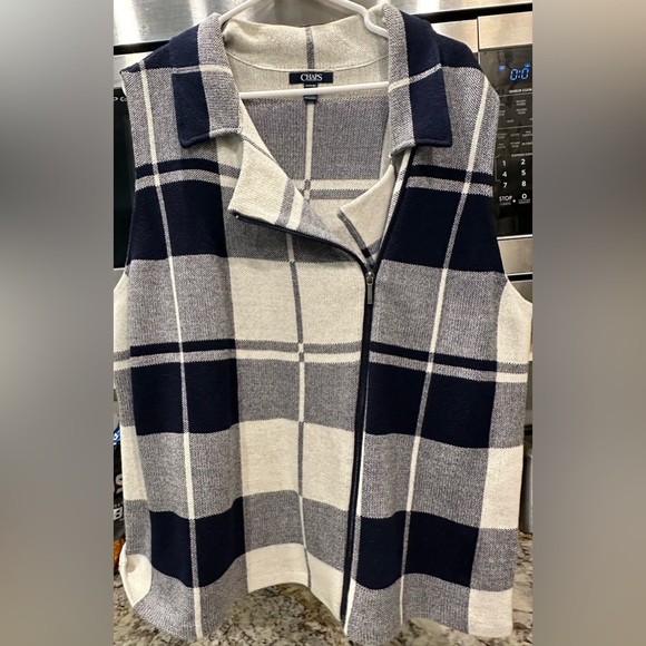 Chaps Asymmetrical Zipper Vest - Navy 1X - Picture 1 of 8